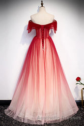 Burgundy Off The Shoulder Tulle Long Lace Up Formal Evening Prom Dresses Party Dresses